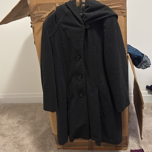 Laura Petite grey hooded Wool blend Elegant coat Sz 14 - Picture 11 of 14